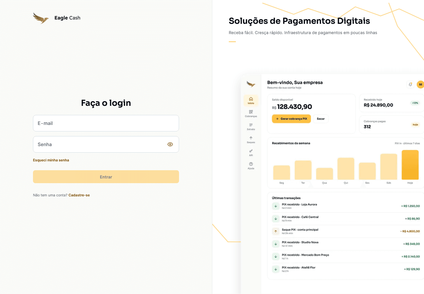 Tela de login da Eagle Cash