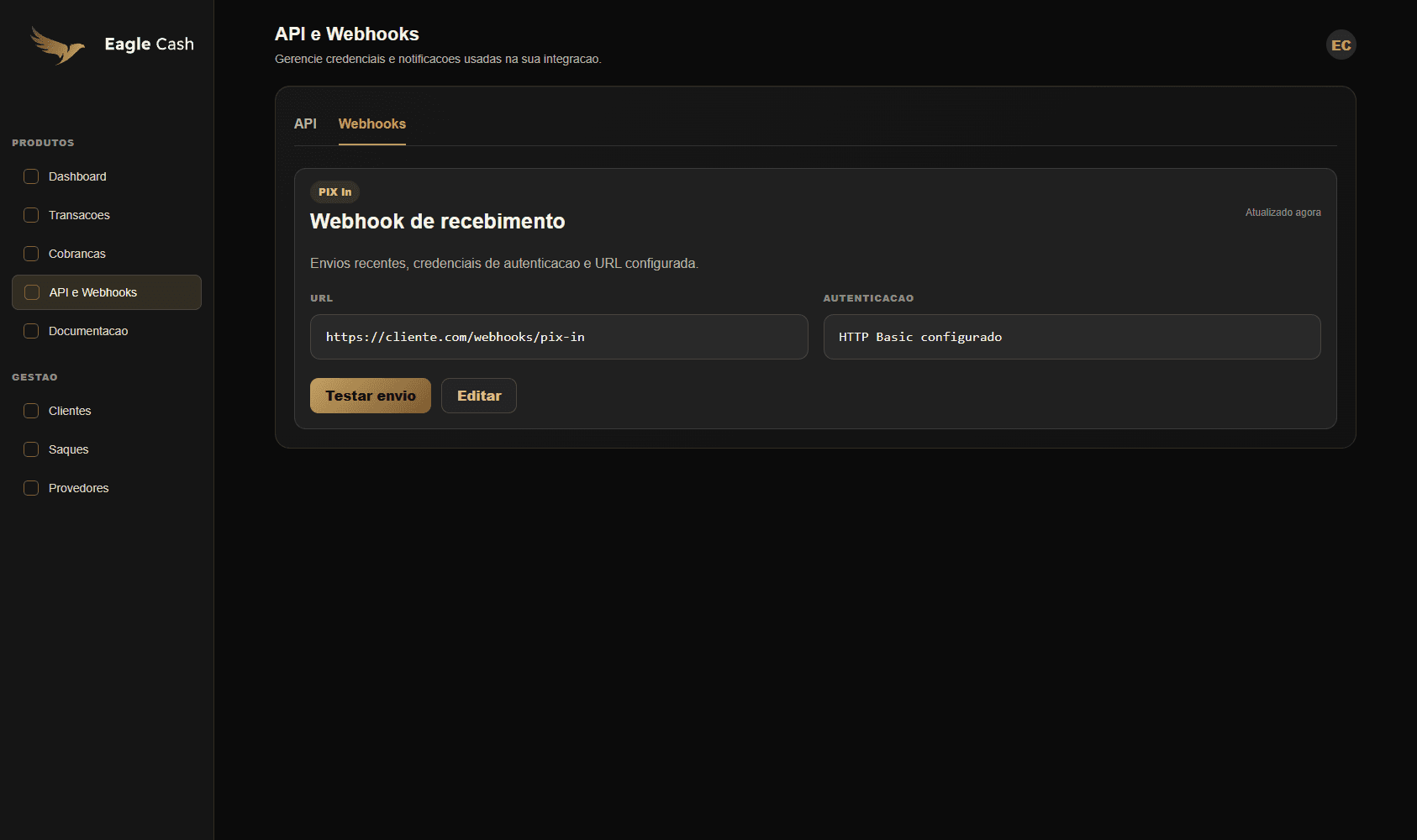 Container retrátil com dados do webhook